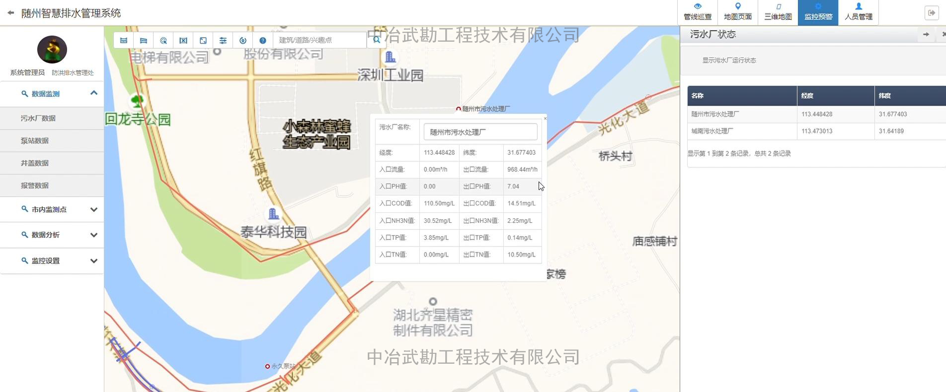 中冶武勘隨州智慧排水管理系統(tǒng)
